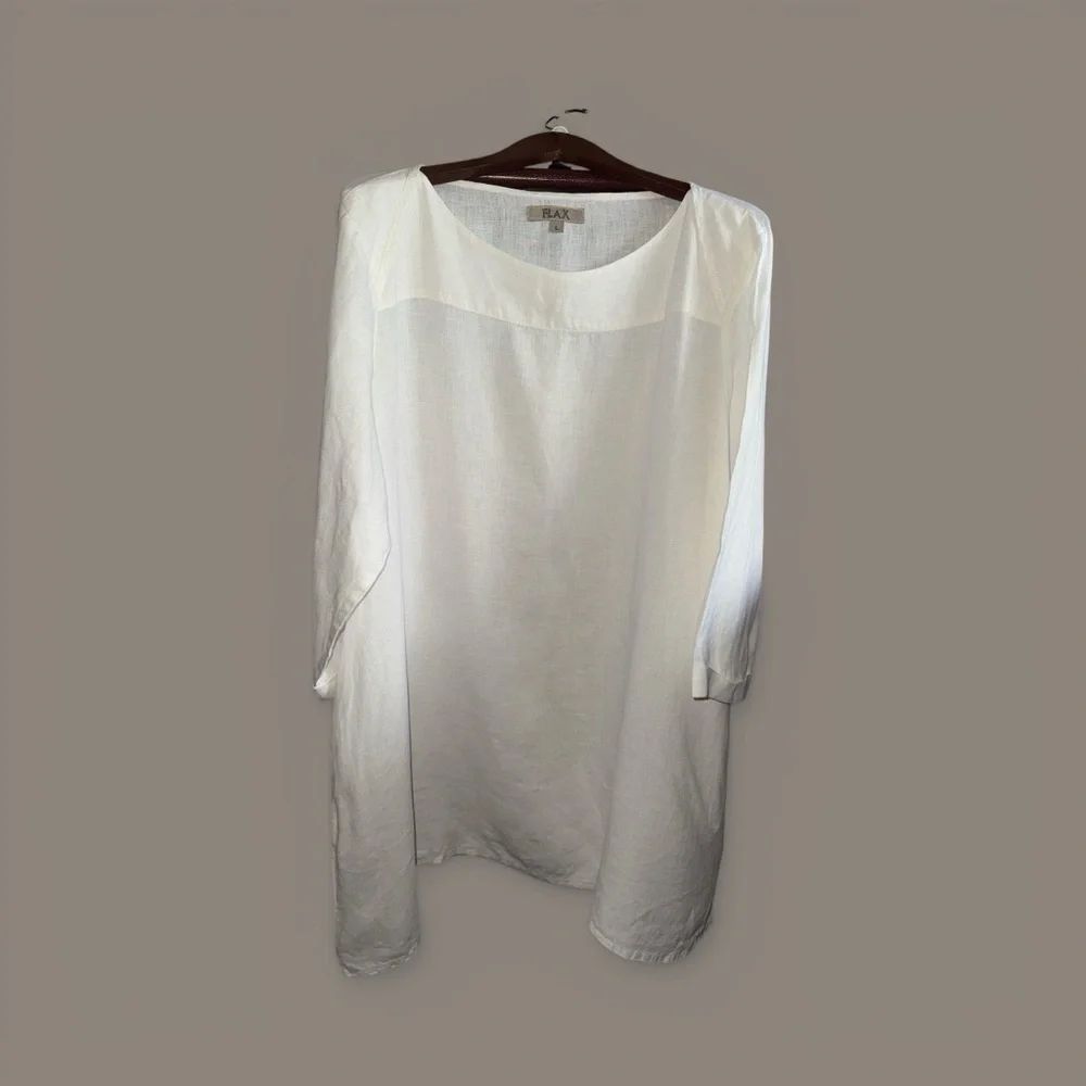 Flax White Linen Textured MIDI Loose Fit Summer Dress Minimalist Resort-wear - Picture 2 of 8